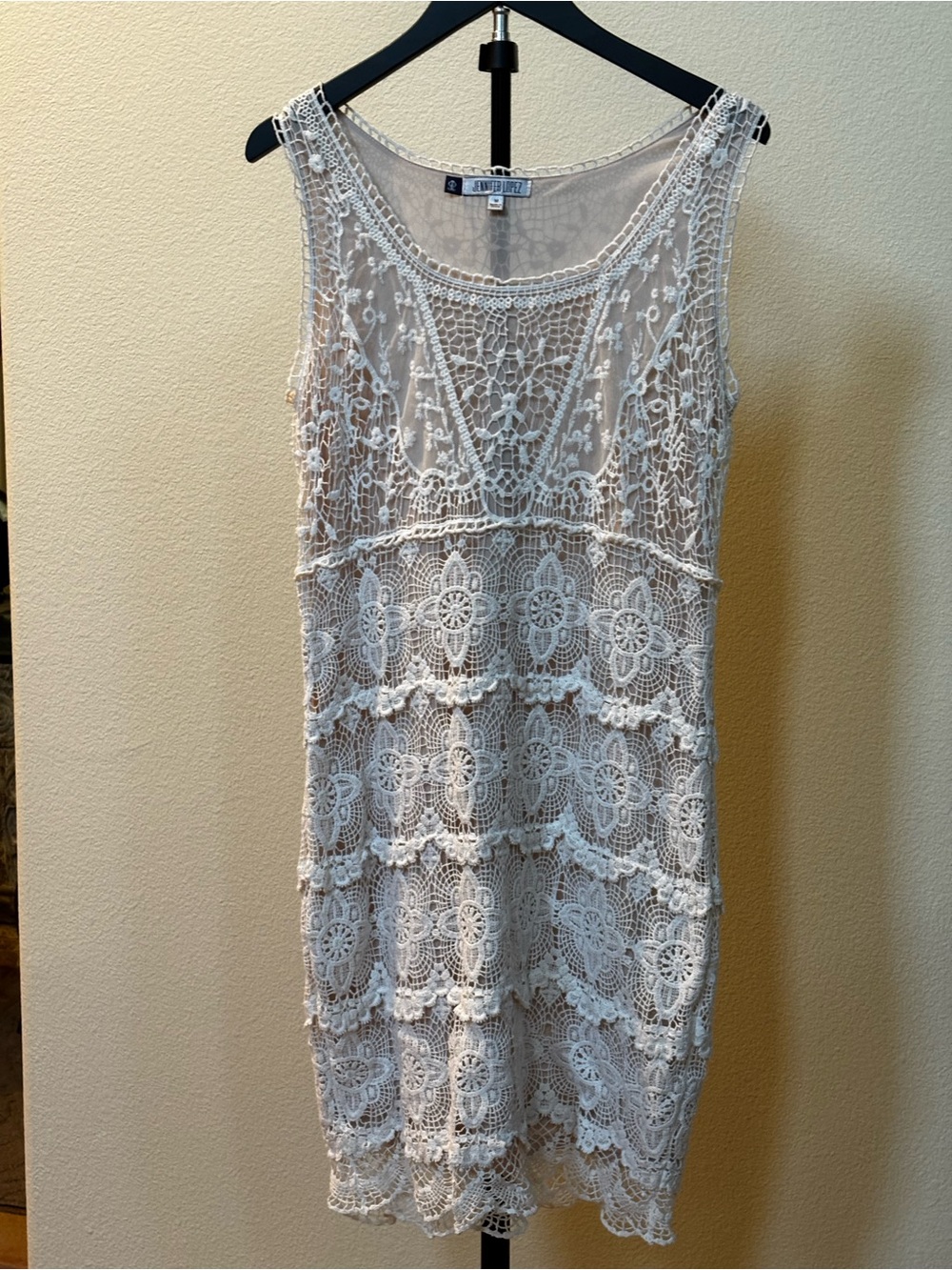 Jennifer Lopez Cream Crochet Dress